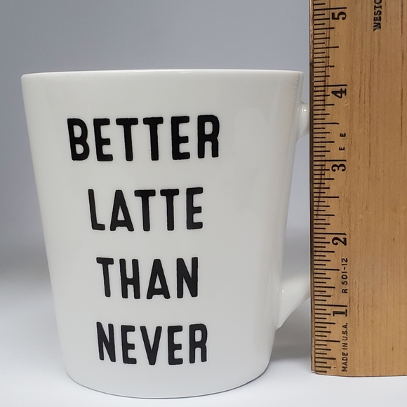 Indigo "Better Latte Than Never" Coffee Mug Play on Words Cup - Picture 9 of 9